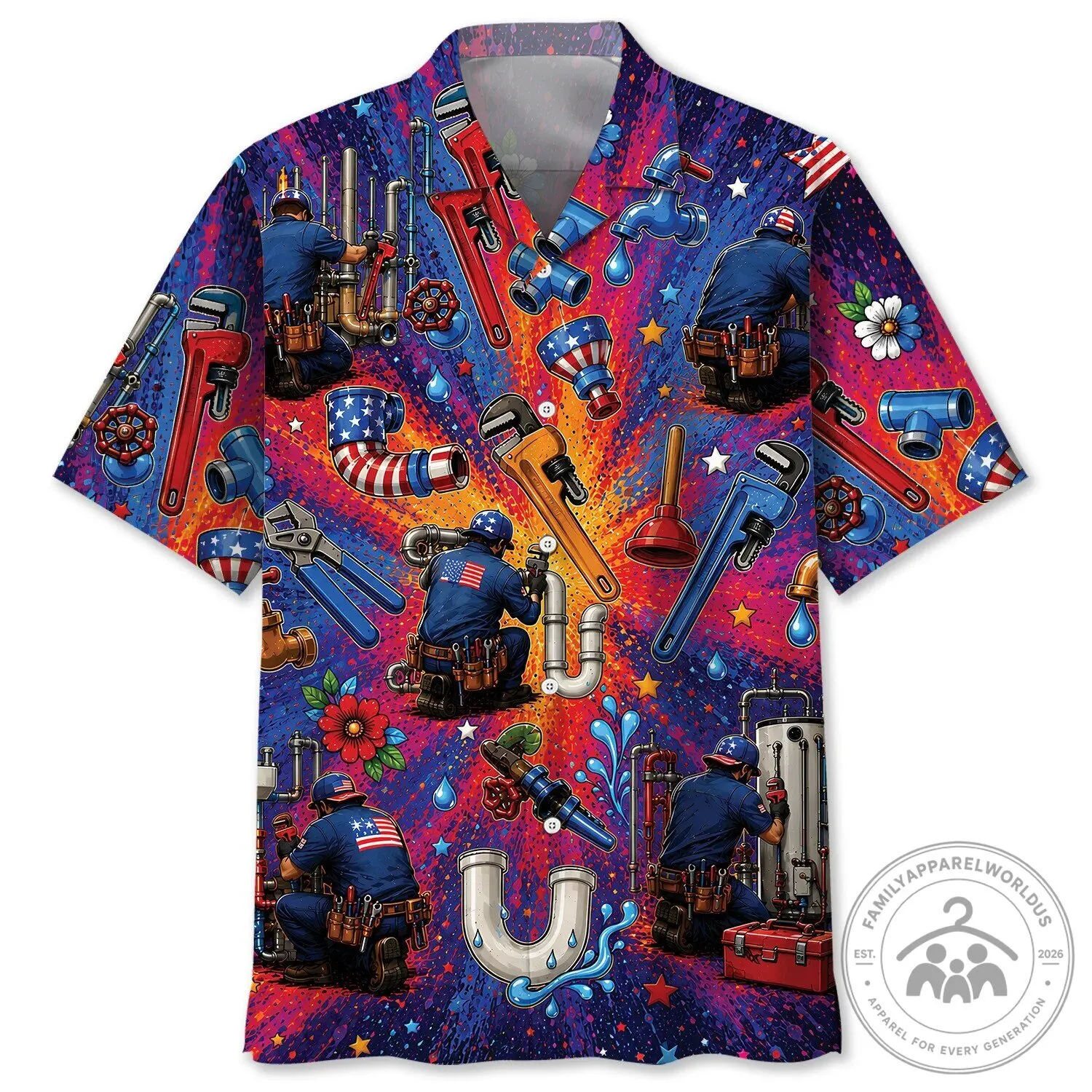 American Plumber Tools Patriotic Hawaiian Shirt for Men