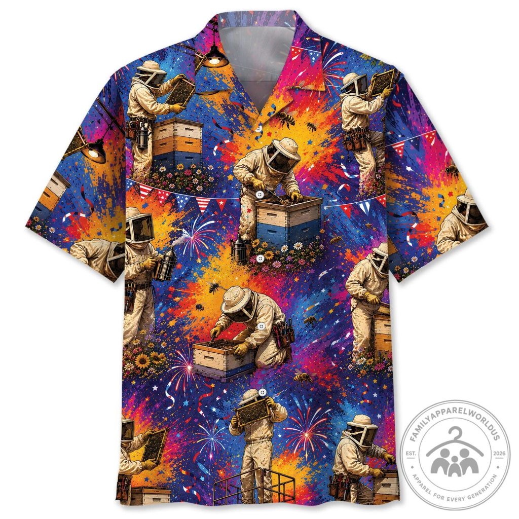 Vintage Beekeeper Colorful Fireworks Hawaiian Shirt
