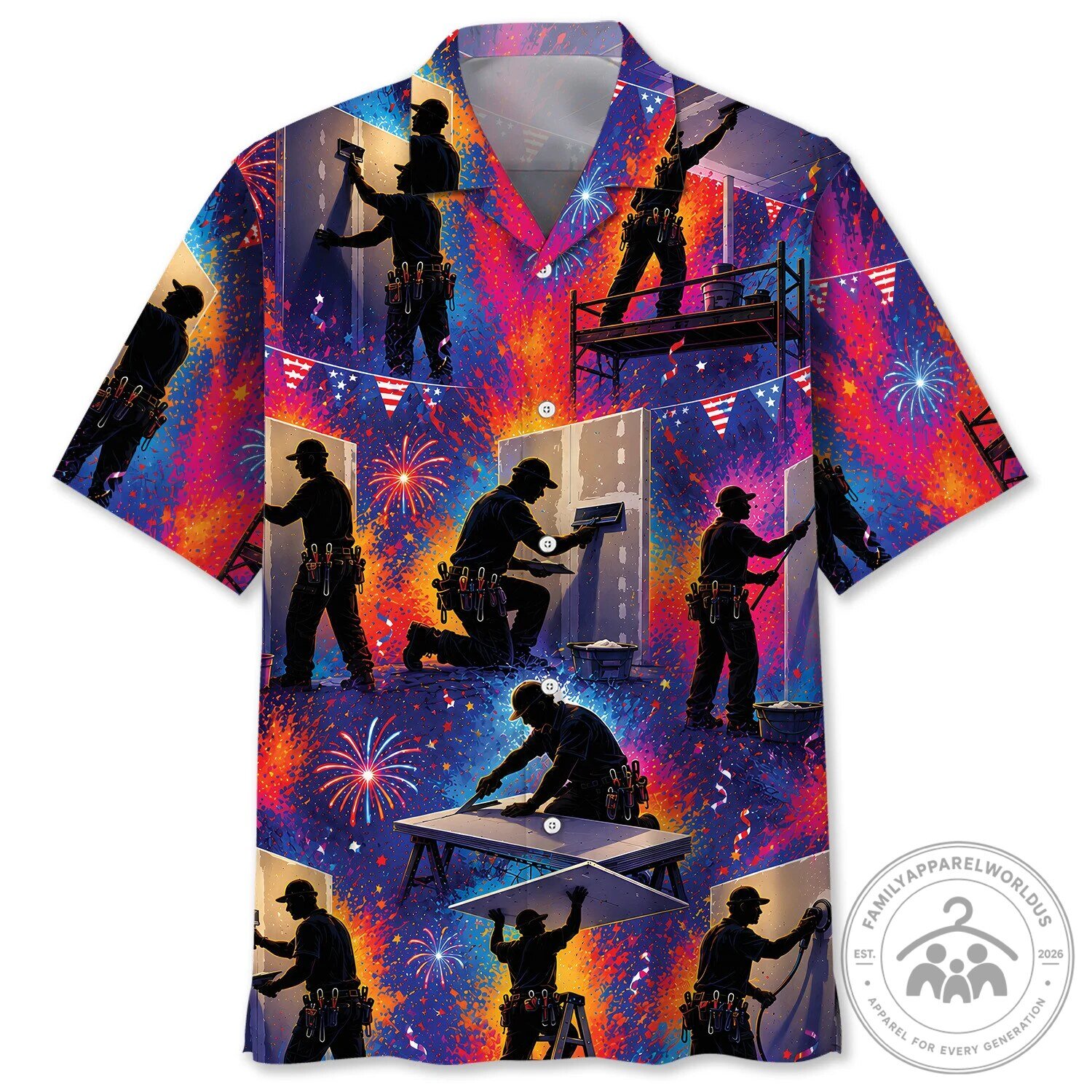 Drywall Installer Patriotic Fireworks Celebration Hawaiian Shirt