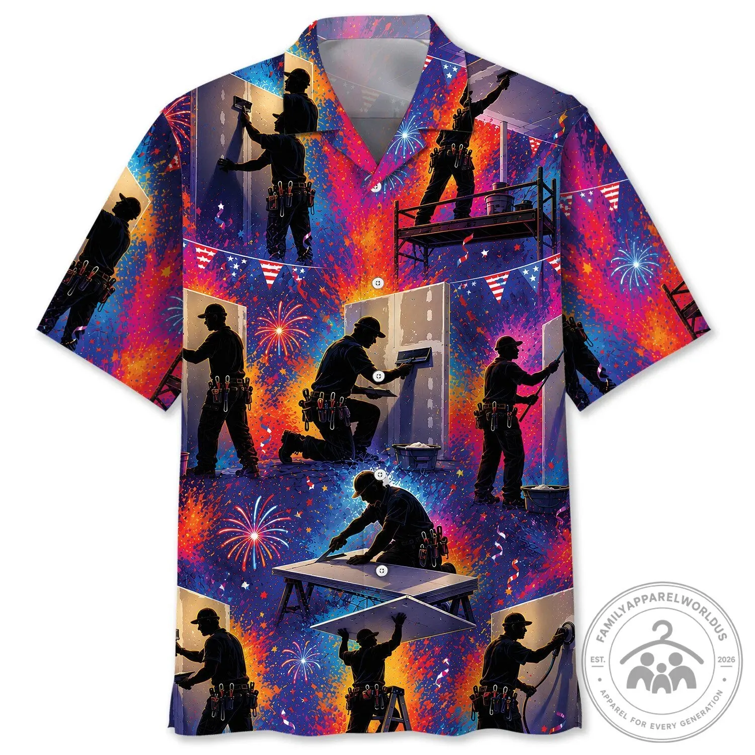 Drywall Installer Patriotic Fireworks Celebration Hawaiian Shirt