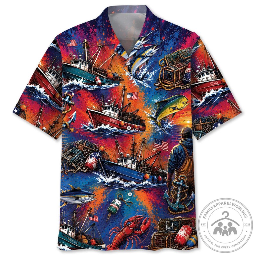 Ocean Fishing Boat Lobster Tuna Crab Trap Hawaiian Shirt