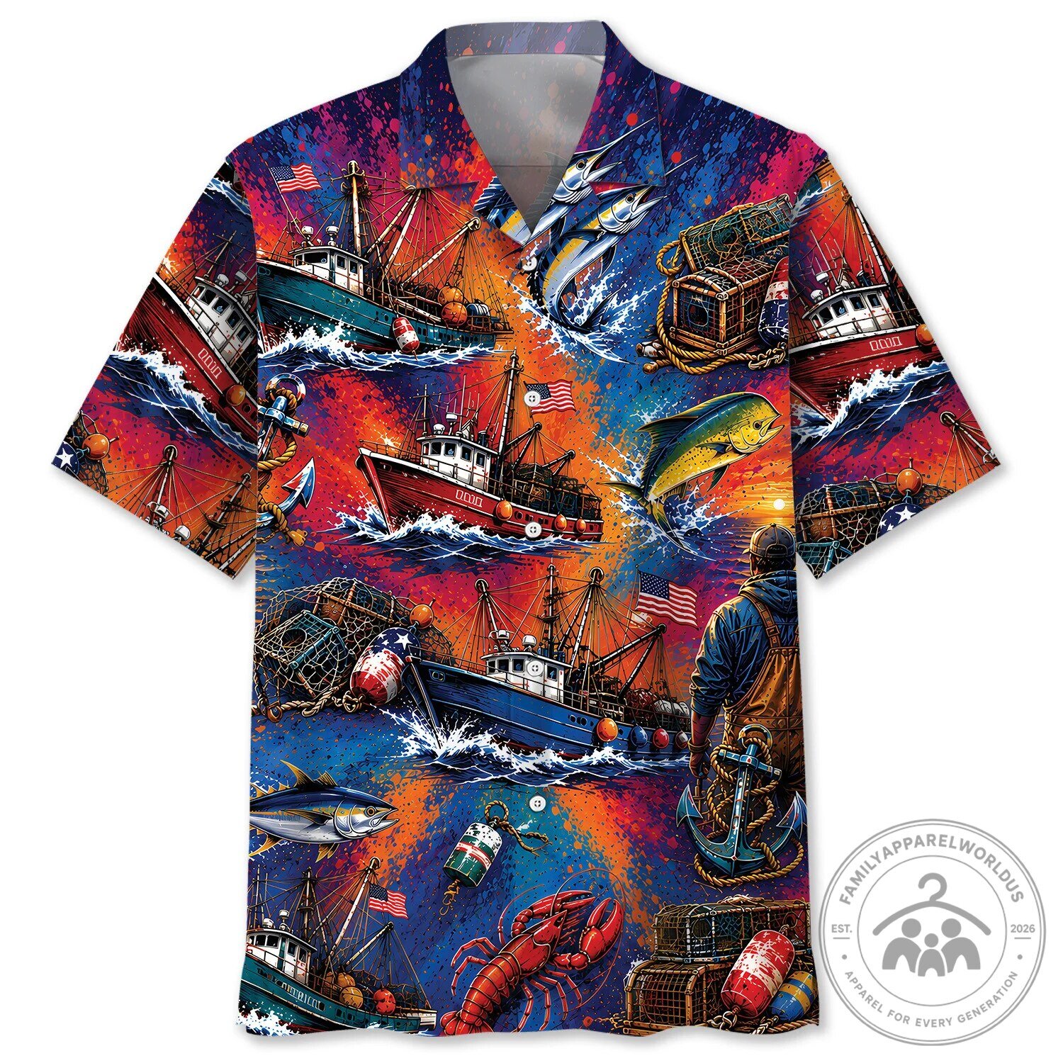 Ocean Fishing Boat Lobster Tuna Crab Trap Hawaiian Shirt