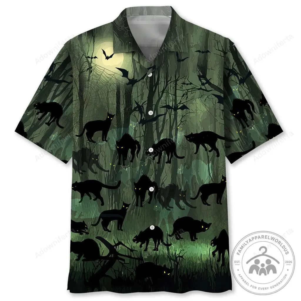 Halloween Black Cat Forest Hawaiian Shirt for Men and Women 1 Halloween Black Cat Forest Hawaiian Shirt for Men and Women