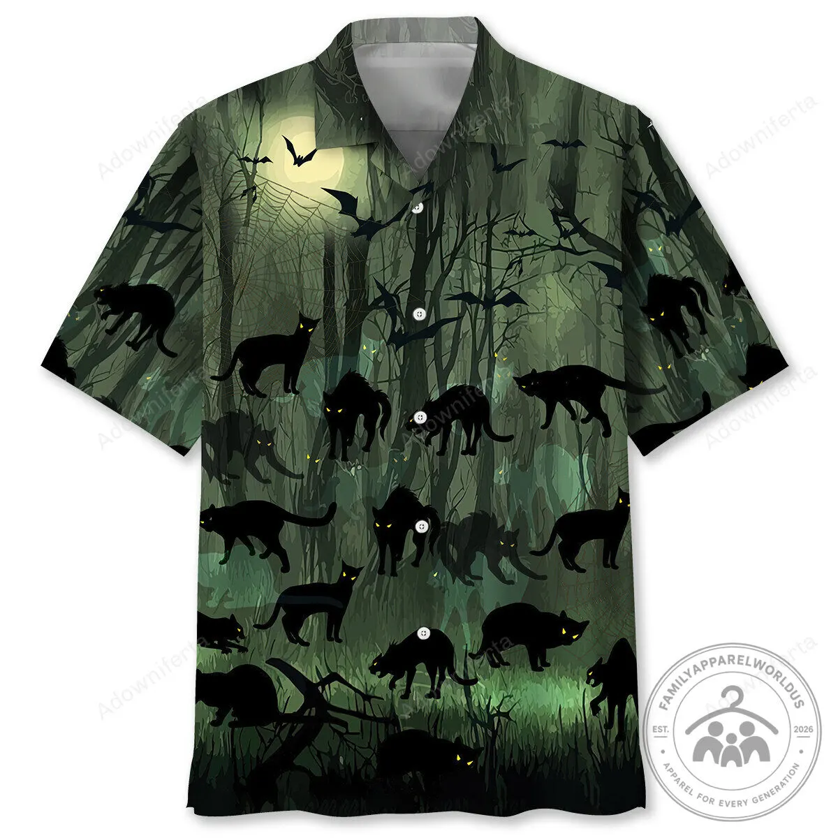 Halloween Black Cat Forest Hawaiian Shirt for Men and Women 2 Halloween Black Cat Forest Hawaiian Shirt for Men and Women