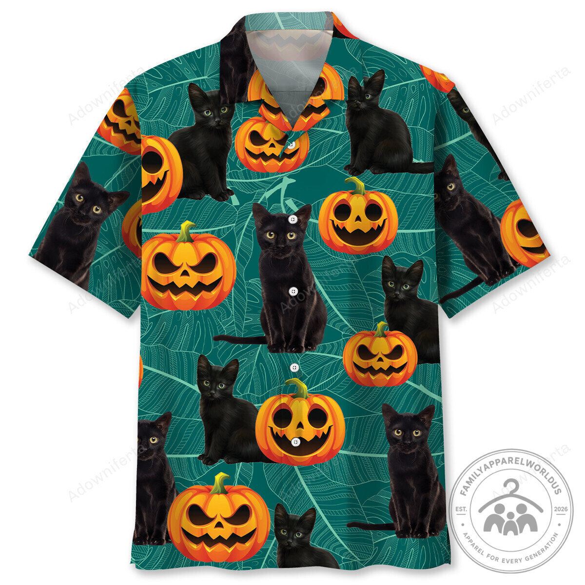 Halloween Black Cat Pumpkin Hawaiian Shirt