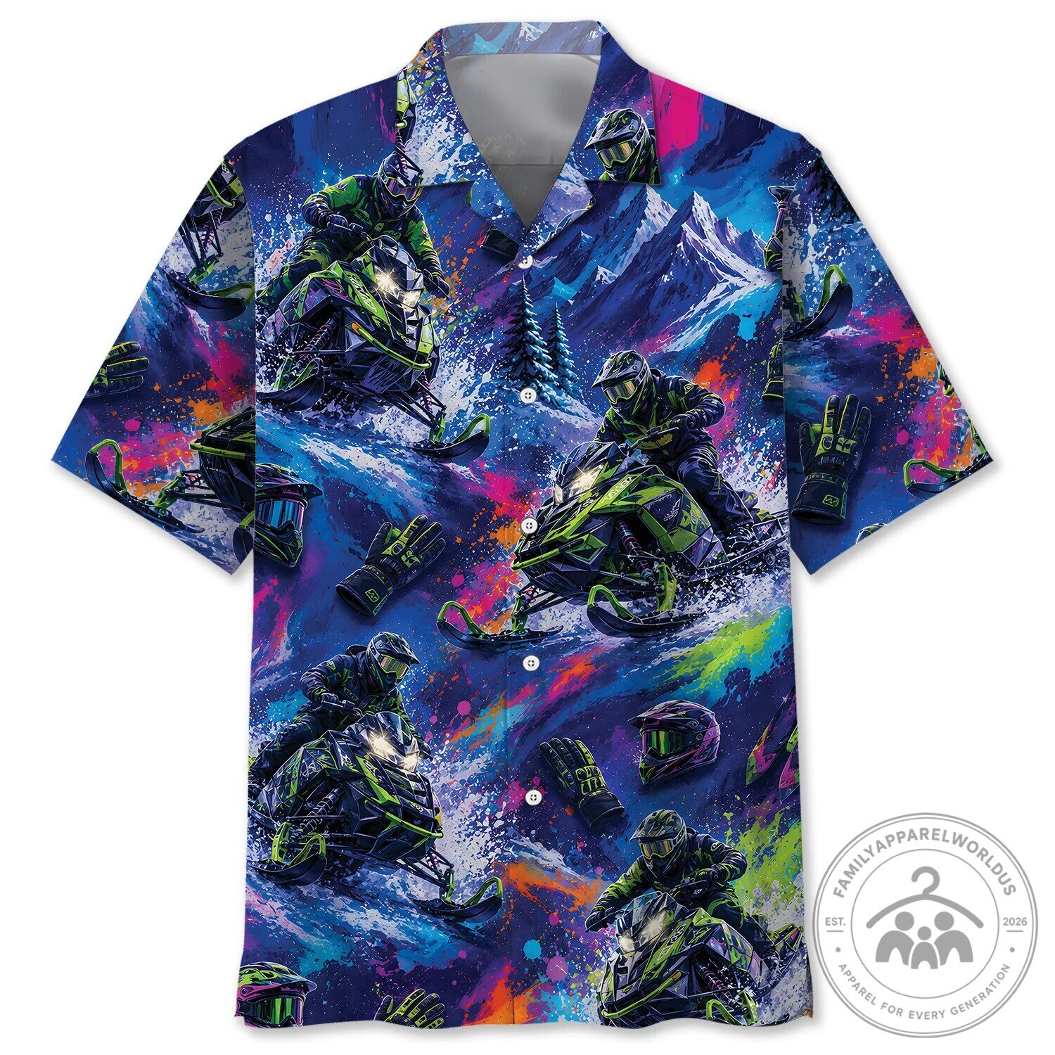 Snowmobiling Color Blast Winter Sports Hawaiian Shirt for Men and Women
