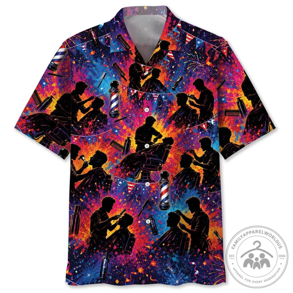 Barber Shop Haircut Silhouette Colorful Hawaiian Shirt for Men