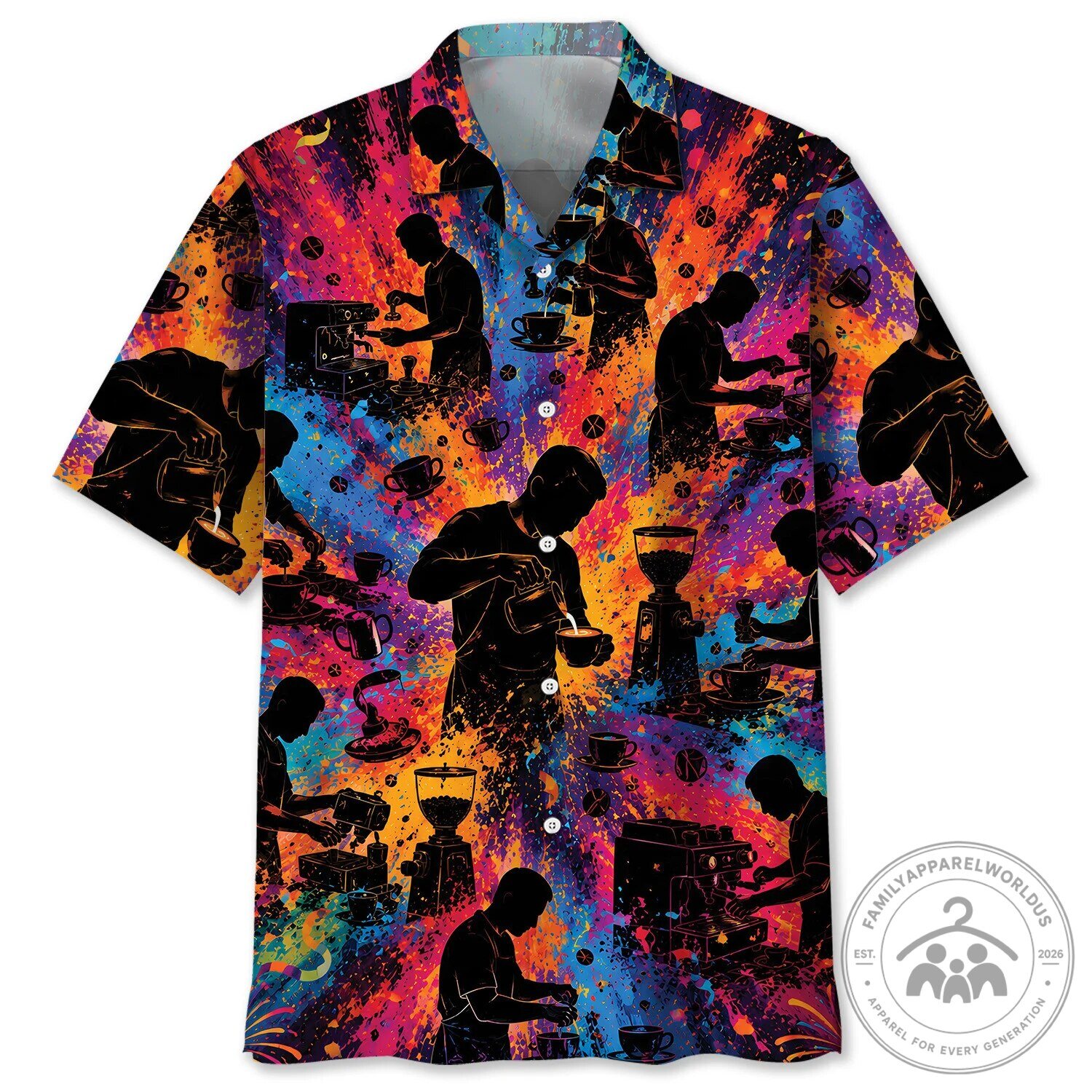 Barista Coffee Maker Colorful Splatter Art Hawaiian Shirt