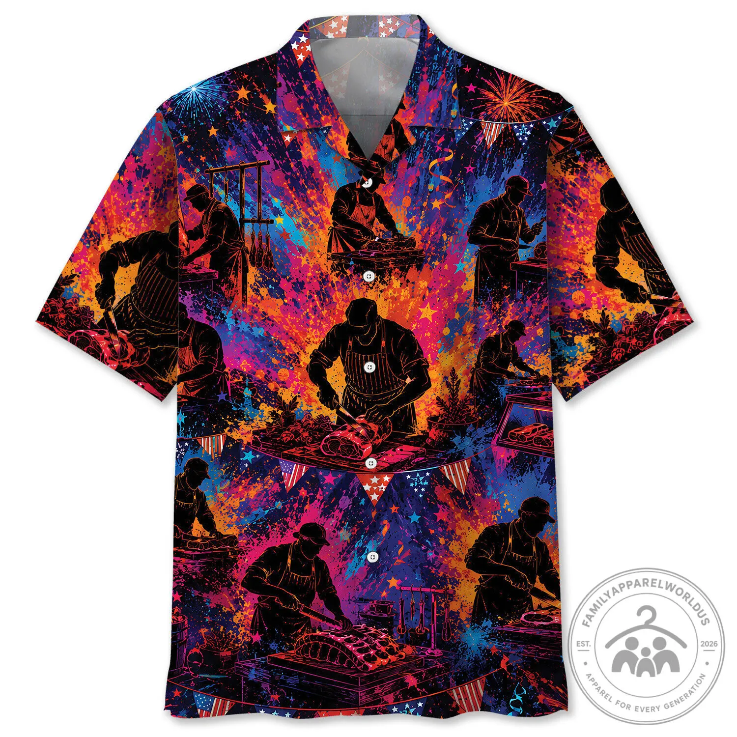 Vibrant Butcher Barbecue Fireworks Hawaiian Shirt