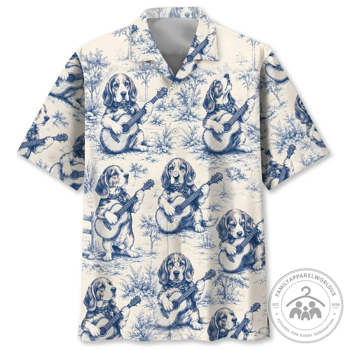 Funny Dog Playing Guitar Hawaiian Shirt, Beagle Puppy Music Lover Tropical Shirt