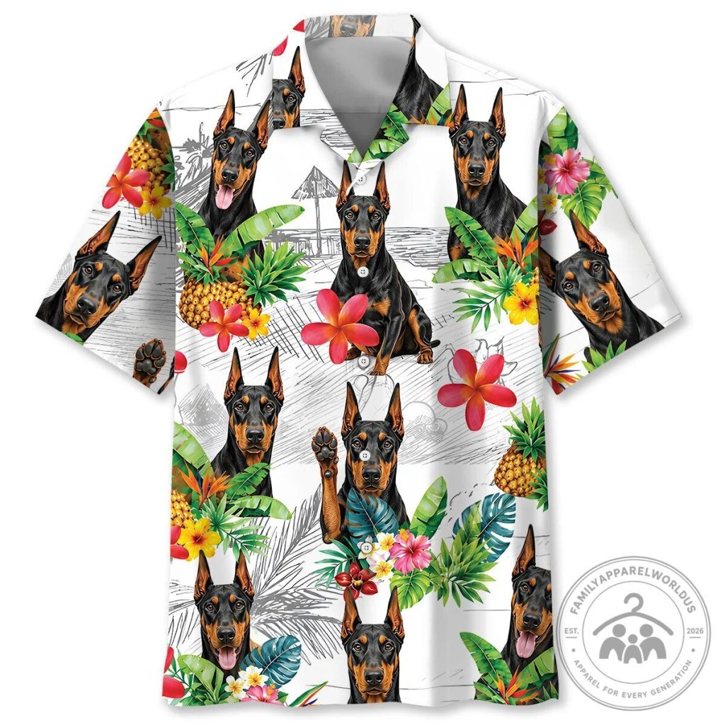 Funny Doberman Dog Tropical Hawaiian Shirt for Men and Women Funny Doberman Dog Tropical Hawaiian Shirt for Men and Women