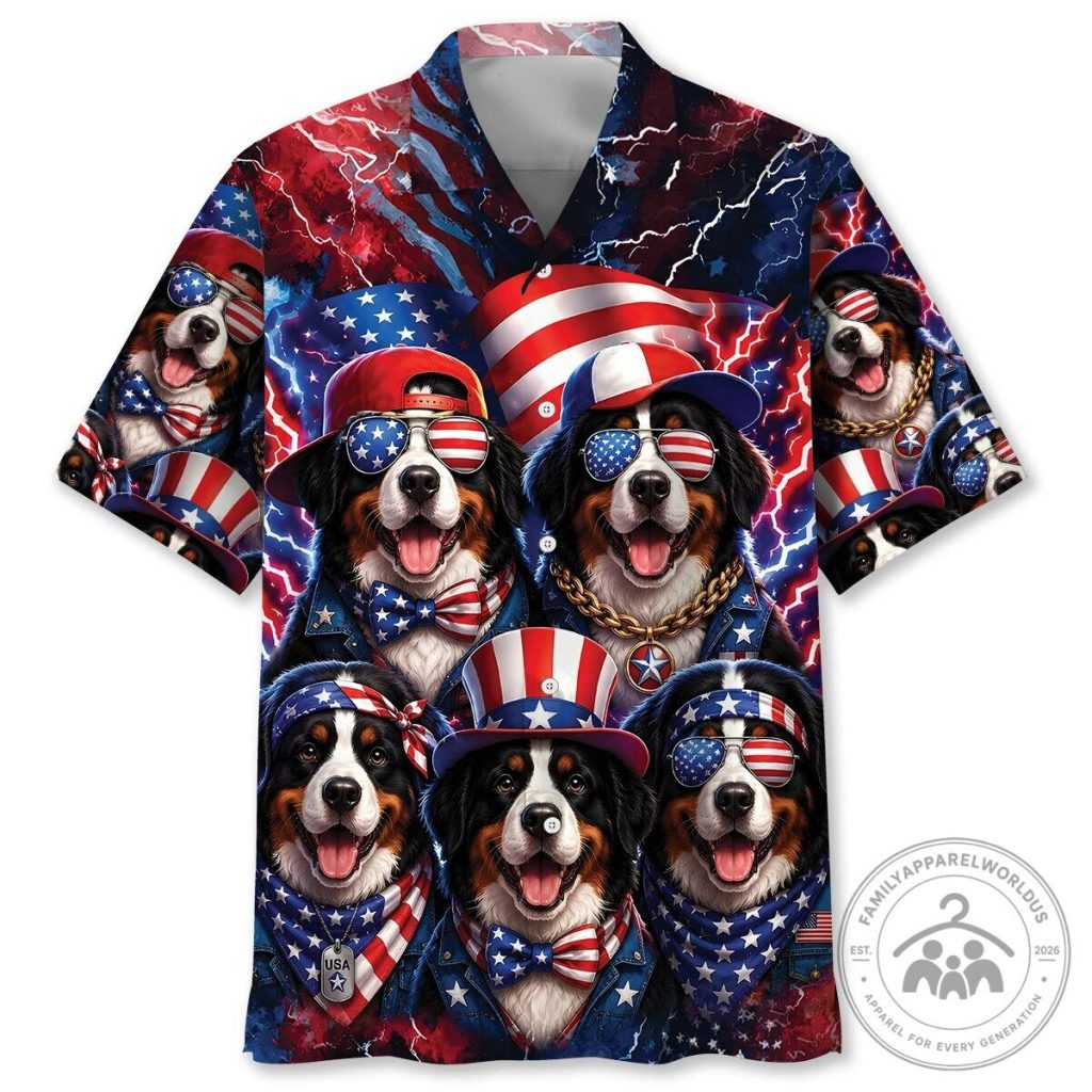 Funny Bernese Mountain Dog American Patriot Hawaiian Shirt Funny Bernese Mountain Dog American Patriot Hawaiian Shirt