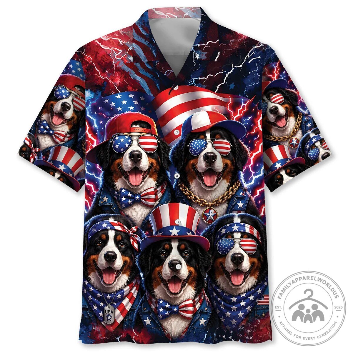 Funny Bernese Mountain Dog American Patriot Hawaiian Shirt 2 Funny Bernese Mountain Dog American Patriot Hawaiian Shirt
