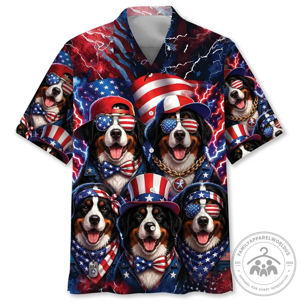 Funny Bernese Mountain Dog American Patriot Hawaiian Shirt