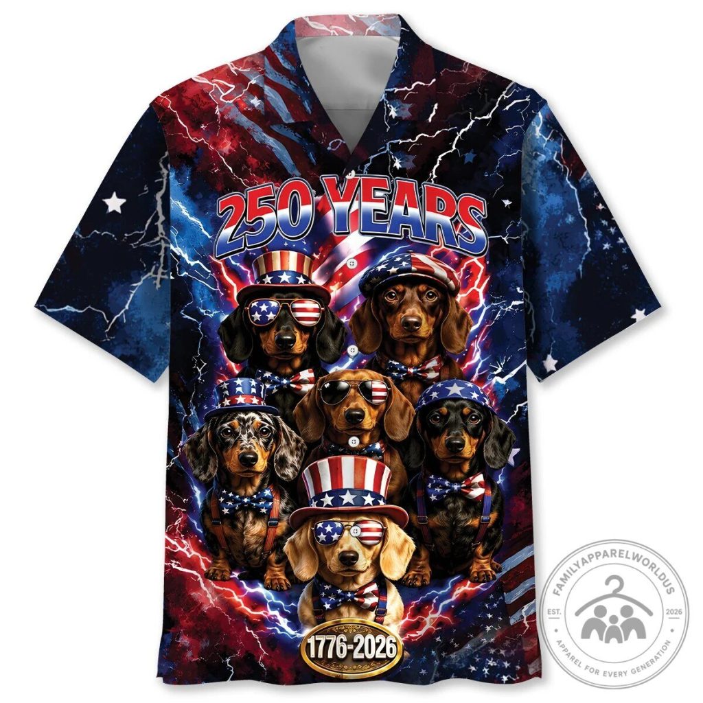 Funny Dachshund Dog Patriotic 250 Years America Hawaiian Shirt Funny Dachshund Dog Patriotic 250 Years America Hawaiian Shirt