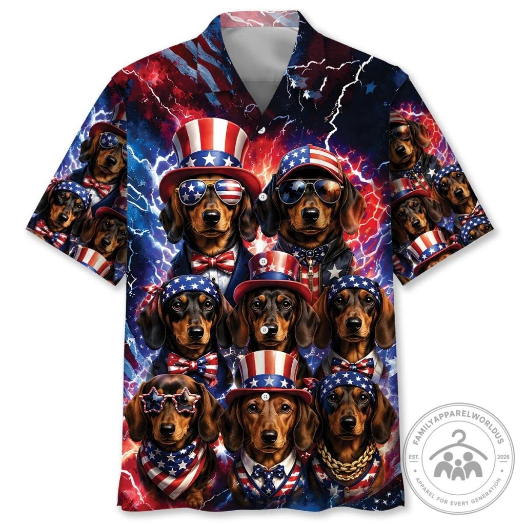 Funny Dog Shirt Dachshund Patriot America Hawaiian Shirt for Men Funny Dog Shirt Dachshund Patriot America Hawaiian Shirt for Men