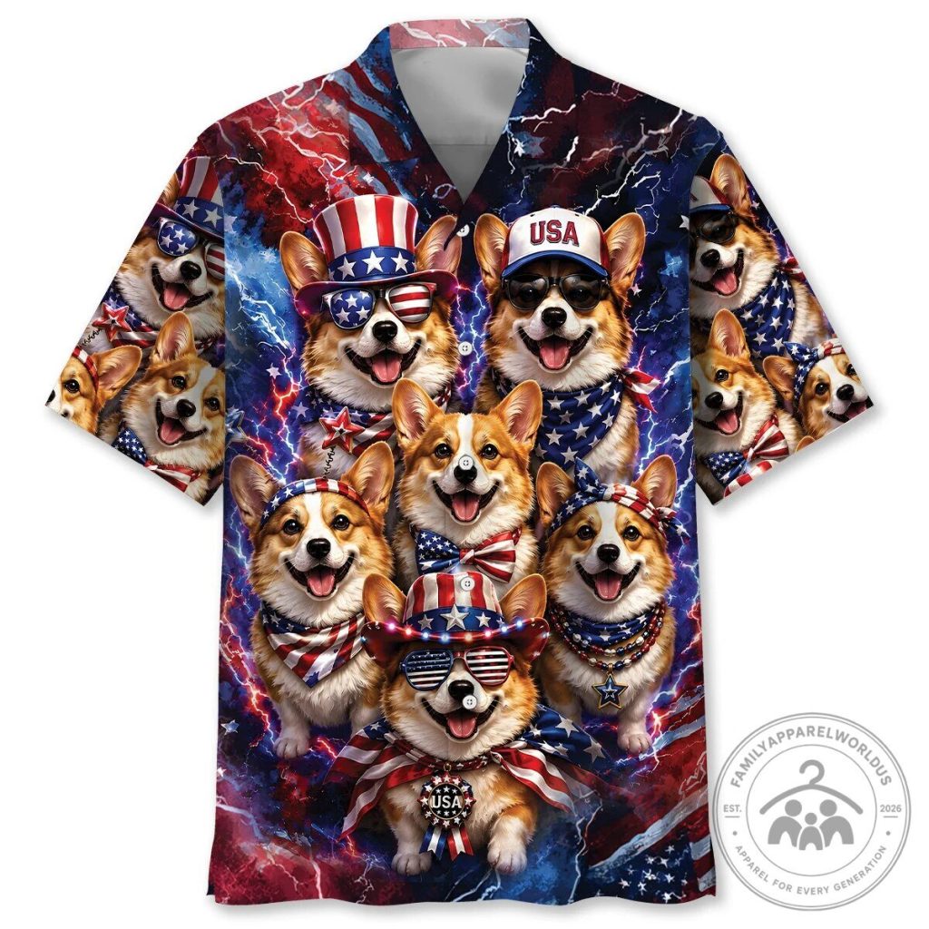 Funny Corgi Dog American Patriot Hawaiian Shirt Funny Corgi Dog American Patriot Hawaiian Shirt