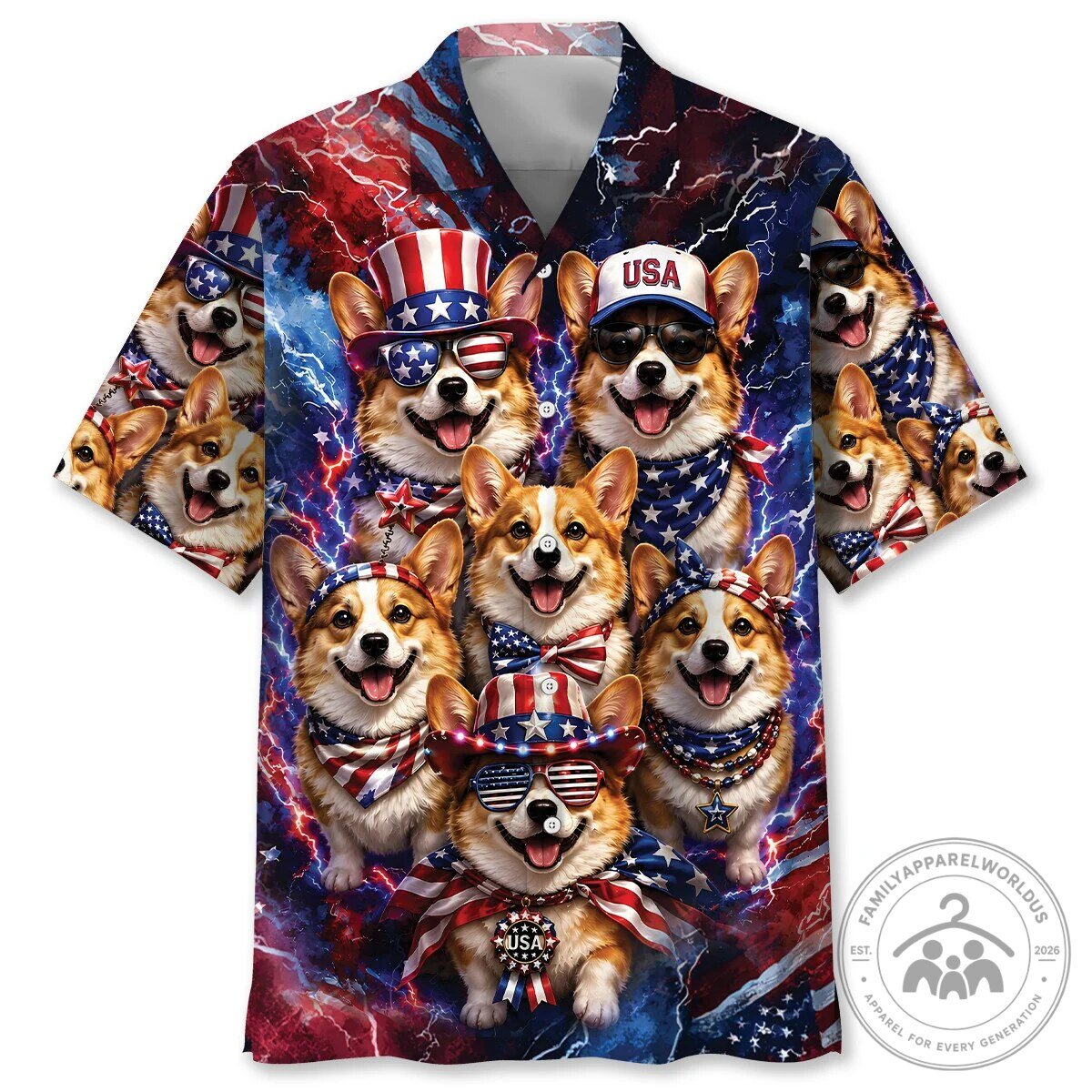 Funny Corgi Dog American Patriot Hawaiian Shirt