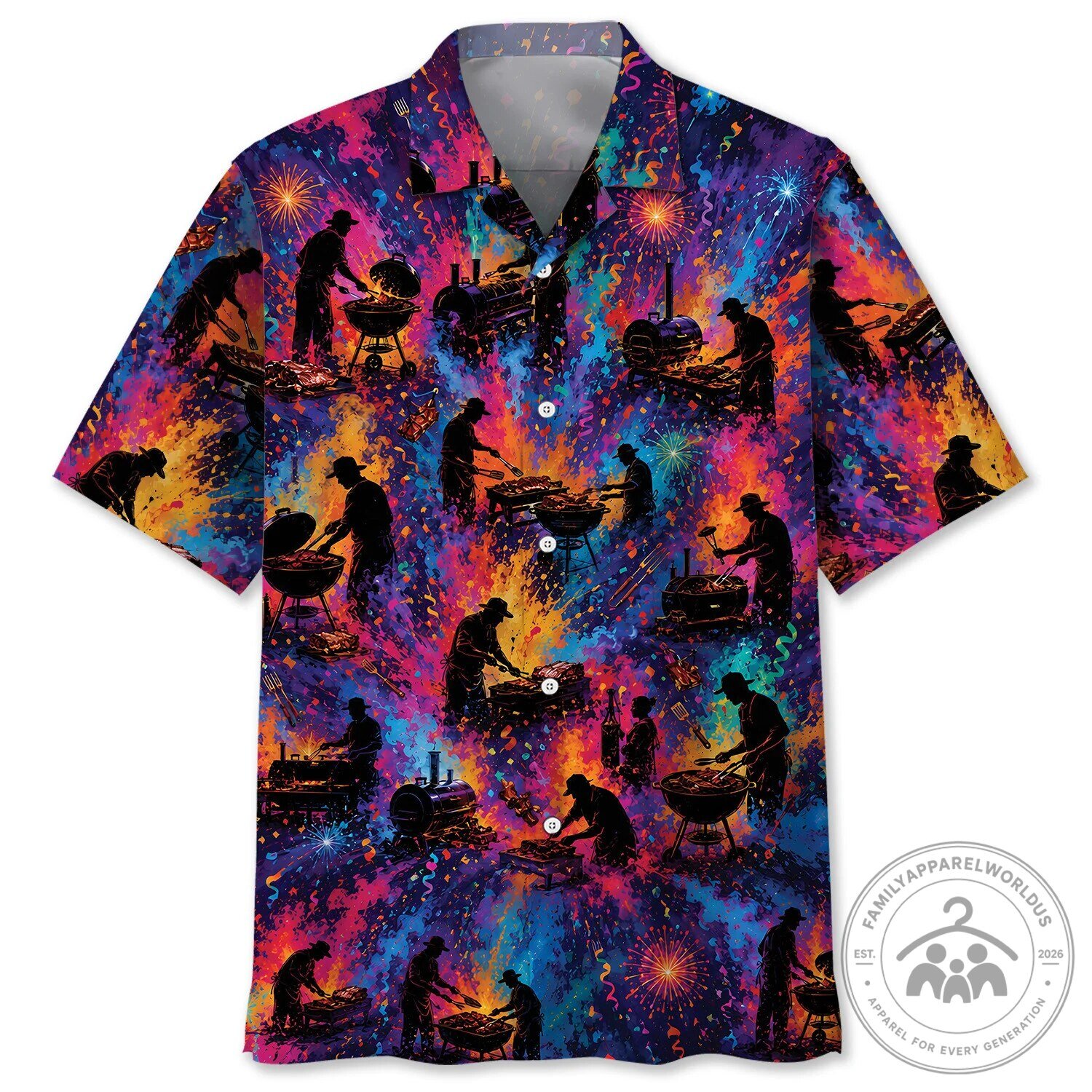 Vibrant Barbecue Griller Fireworks Celebration Hawaiian Shirt
