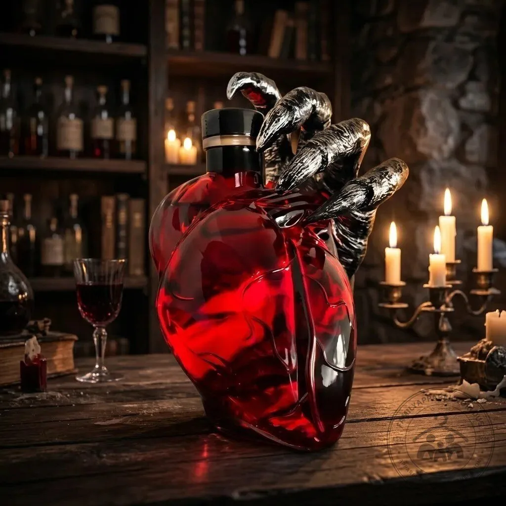 Gothic Anatomical Heart Glass Decanter with Monster Claw Holder