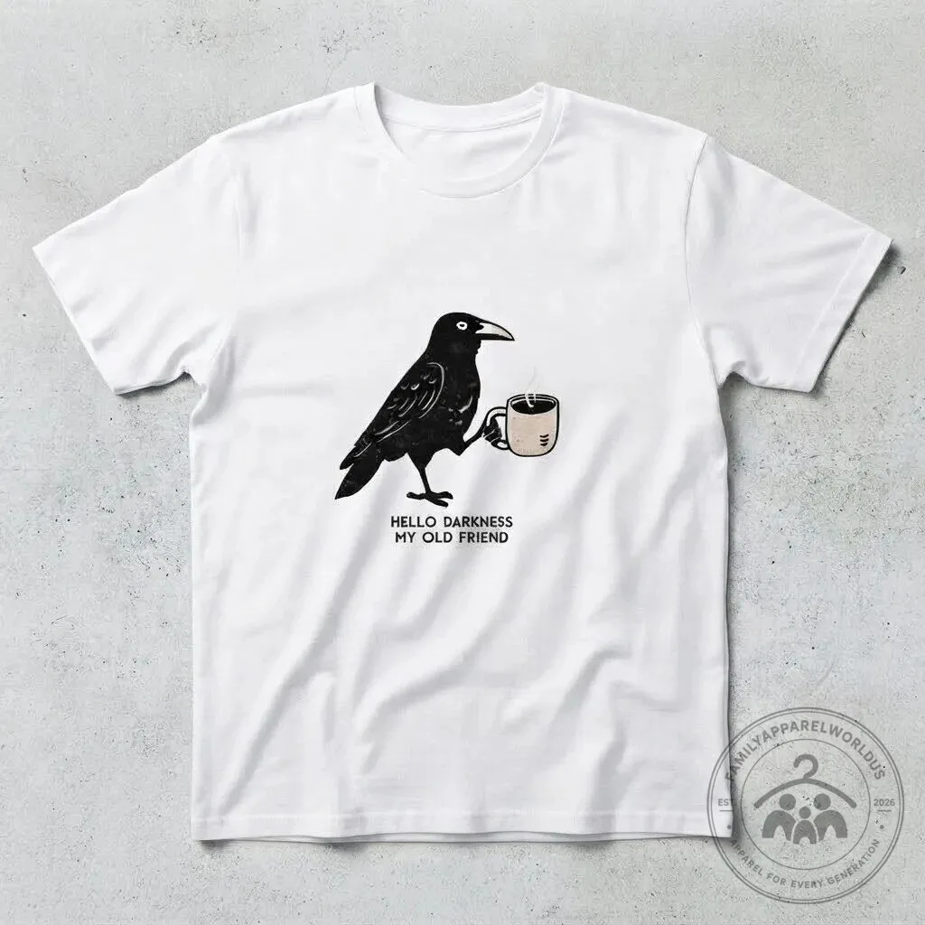 "Hello Darkness My Old Friend" Coffee Lover Graphic T Shirt 8 "Hello Darkness My Old Friend" Coffee Lover Graphic T Shirt product design shown in a detailed view