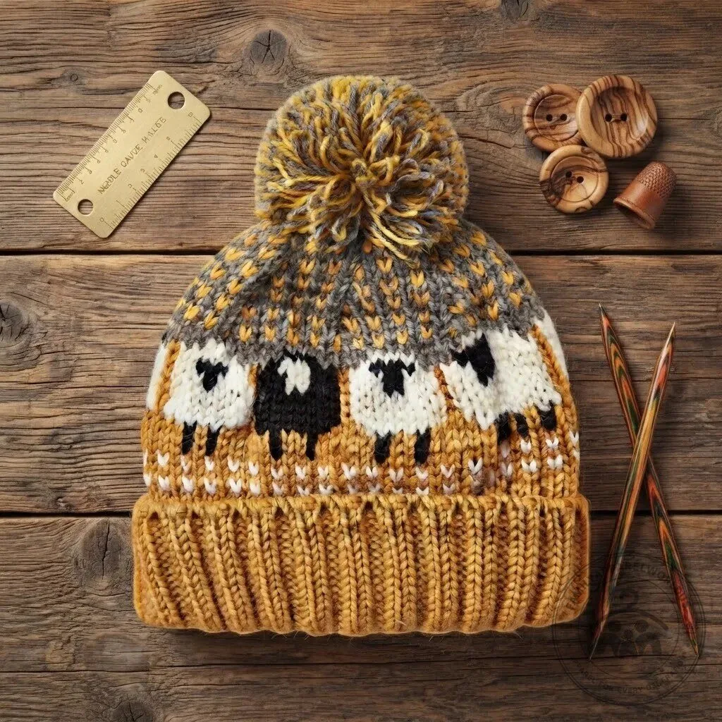 Cozy Sheep Pattern Resident Evil Knit Beanie Hat with Pom Pom 9 Cozy Sheep Pattern Knit Beanie Hat with Pom Pom product design shown in a detailed view