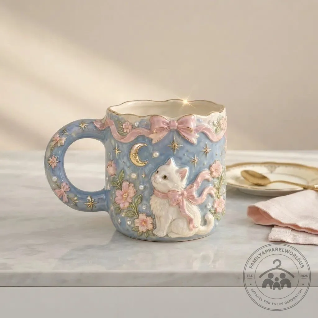 Aesthetic Pastel Blue Kitten Mug Cat Lover Gift