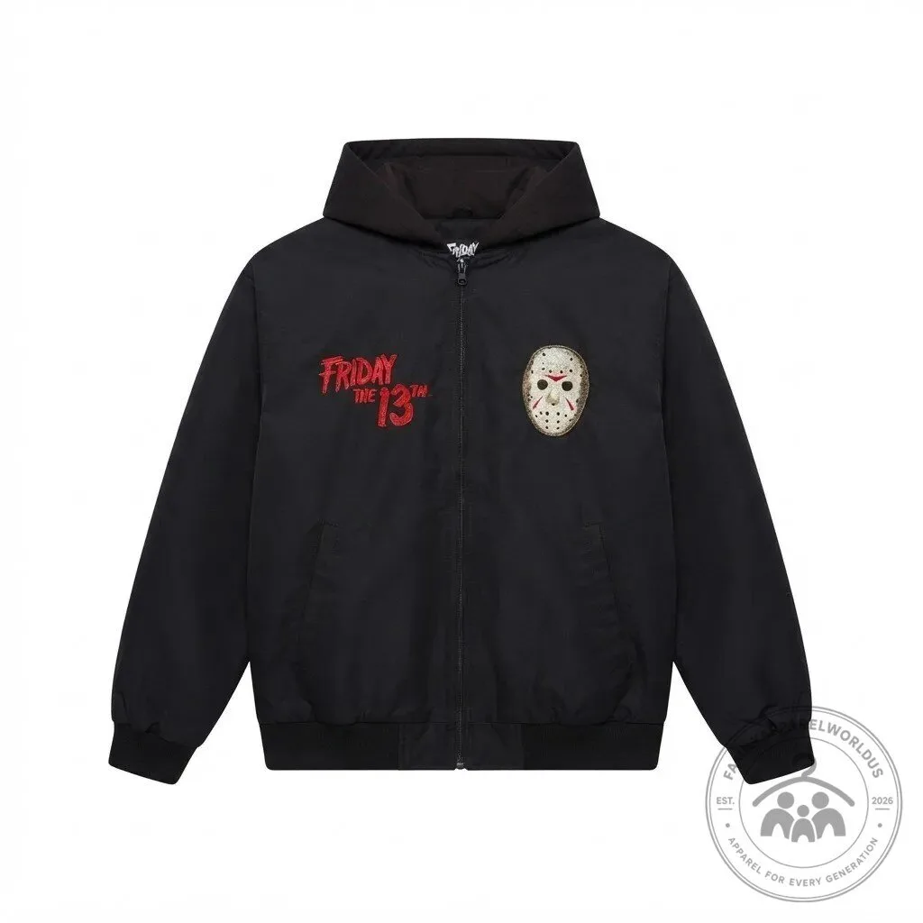 Friday the 13th Jason Mask Black Hooded Bomber Jacket