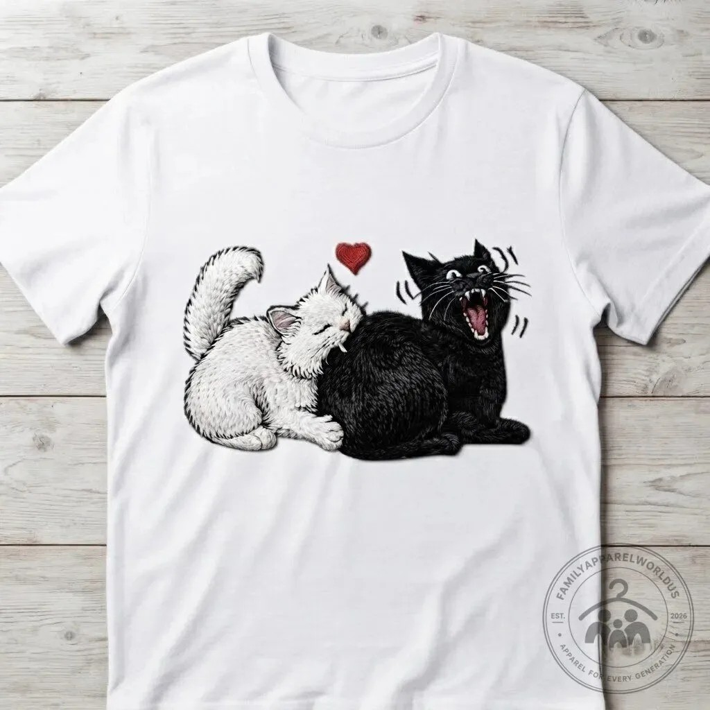 Funny Cat Couple Biting Butt Graphic T-Shirt for Cat Lovers