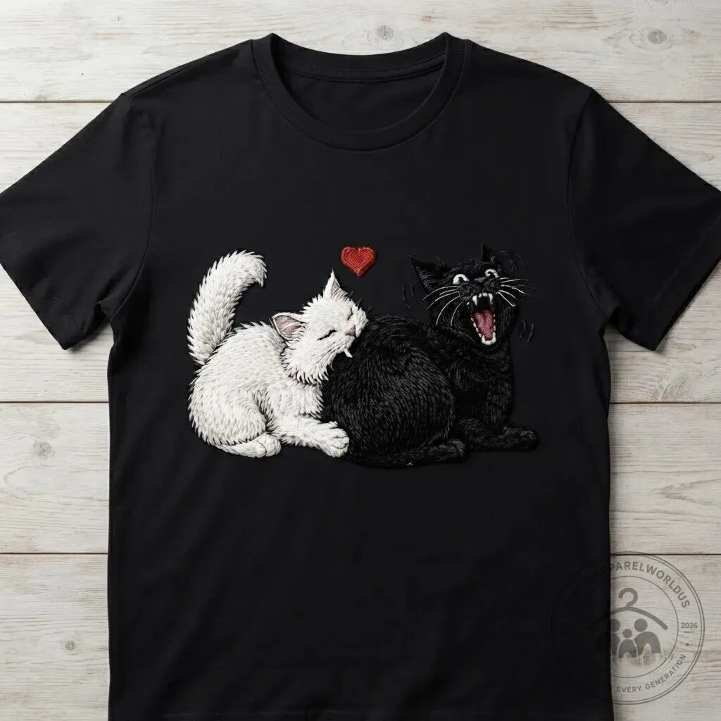 Funny Cat Couple Biting Butt Graphic T-Shirt for Cat Lovers 11 Funny Cat Couple Biting Butt Graphic T-Shirt for Cat Lovers product design shown in a detailed view