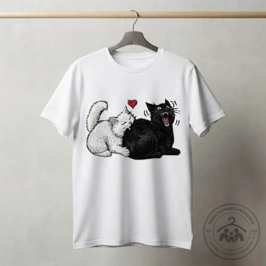 Funny Cat Couple Biting Butt Graphic T-Shirt for Cat Lovers 12 Funny Cat Couple Biting Butt Graphic T-Shirt for Cat Lovers product design shown in a detailed view