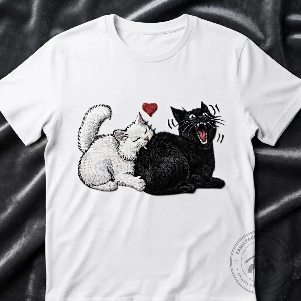 Funny Cat Couple Biting Butt Graphic T-Shirt for Cat Lovers 13 Funny Cat Couple Biting Butt Graphic T-Shirt for Cat Lovers product design shown in a detailed view