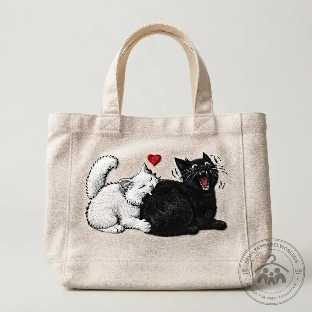 Funny Cat Couple Biting Butt Canvas Tote Bag