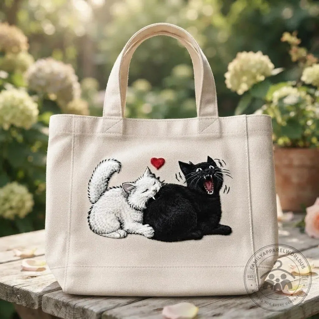 Funny Cat Couple Biting Butt Canvas Tote Bag 10 Funny Cat Couple Biting Butt Canvas Tote Bag product design shown in a detailed view