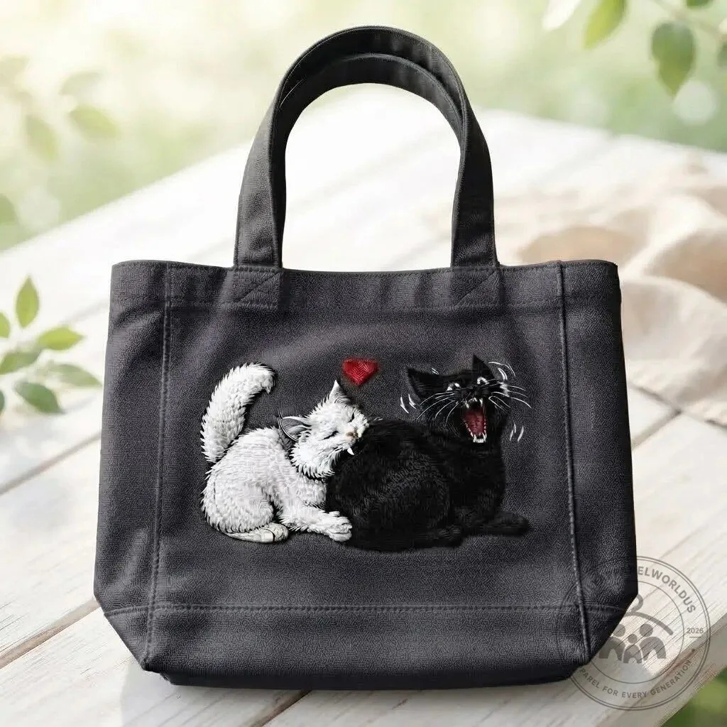 Funny Cat Couple Biting Butt Canvas Tote Bag 11 Funny Cat Couple Biting Butt Canvas Tote Bag product design shown in a detailed view