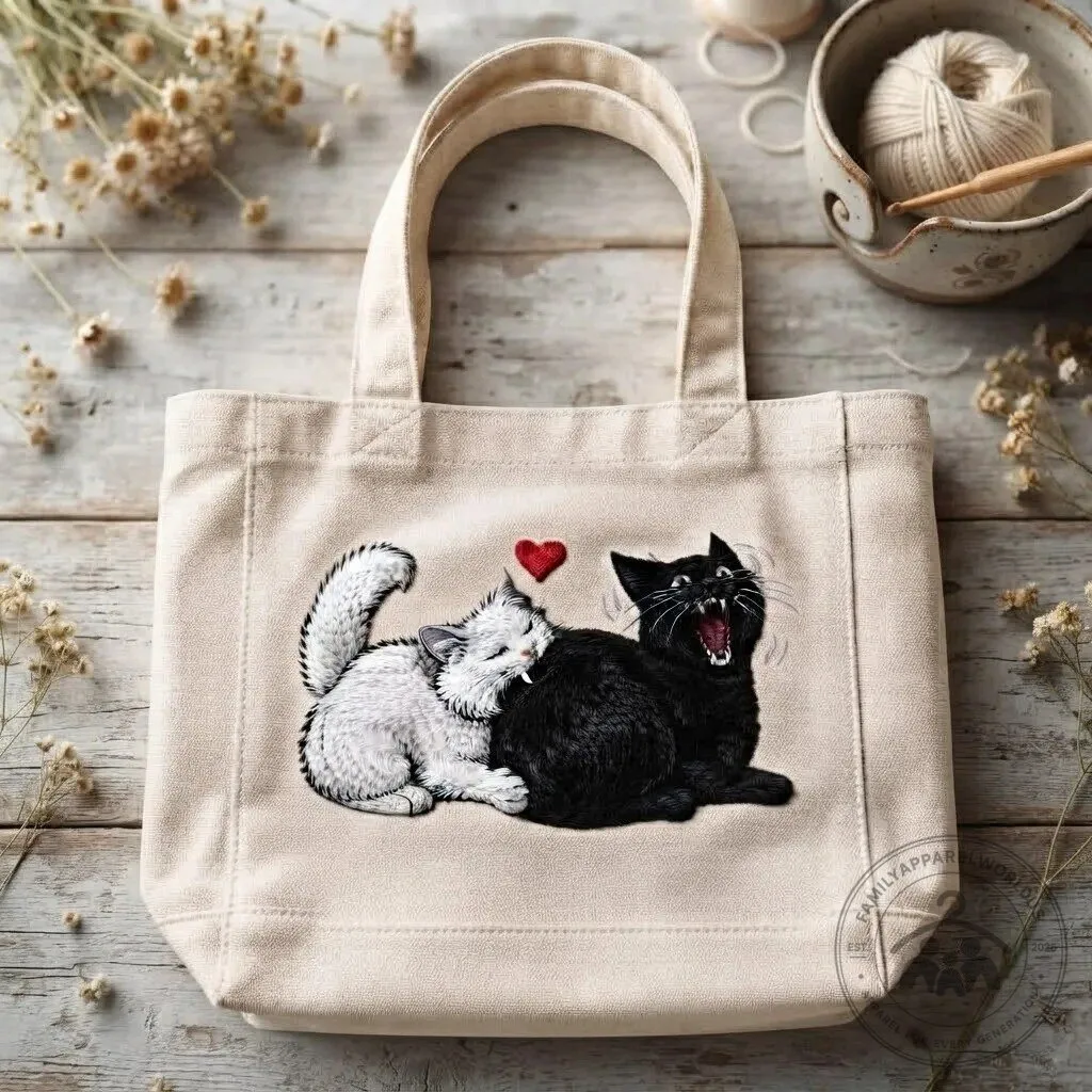 Funny Cat Couple Biting Butt Canvas Tote Bag 13 Funny Cat Couple Biting Butt Canvas Tote Bag product design shown in a detailed view