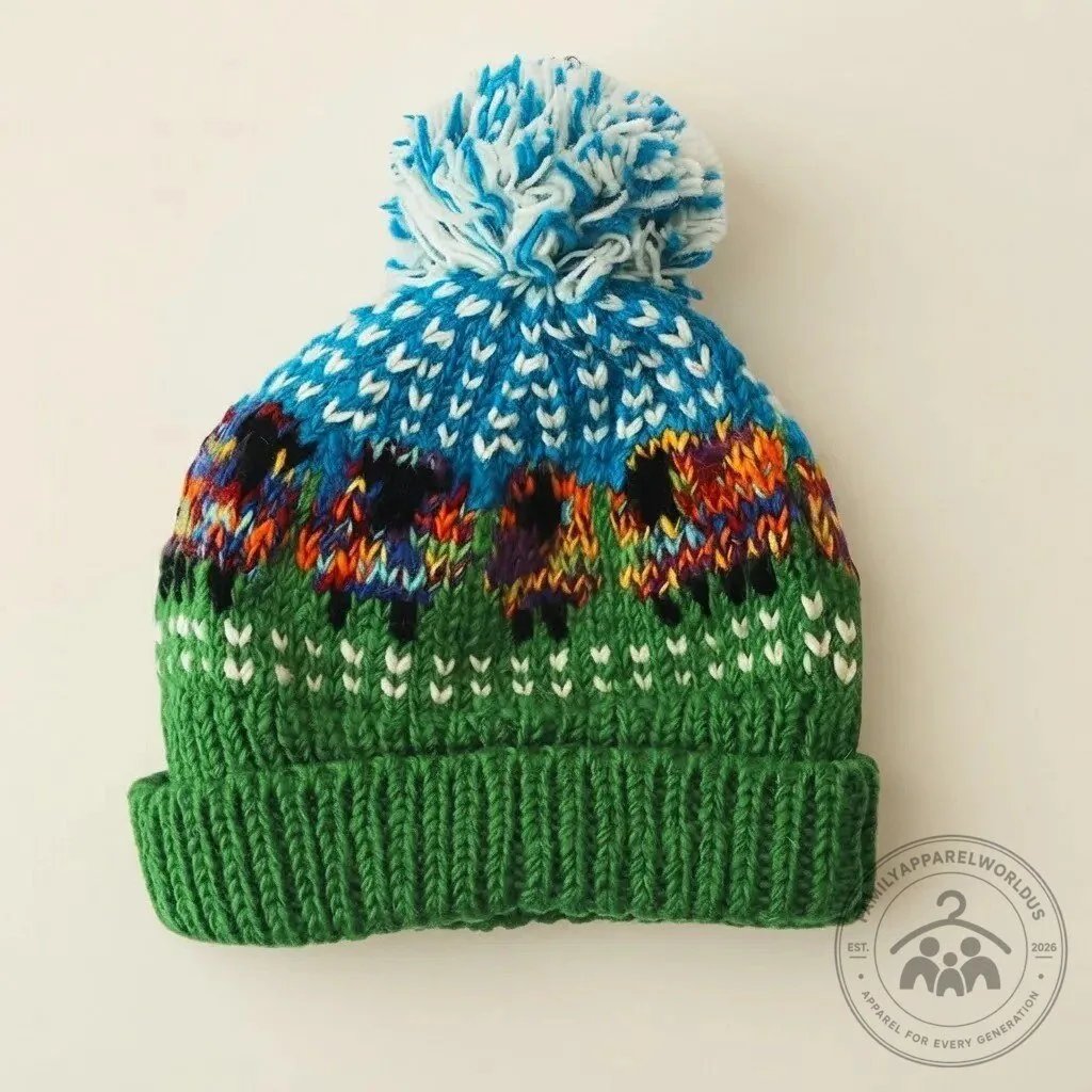 Psychedelic Cozy Sheep Pattern Knit Beanie Hat with Pom Pom 3 Psychedelic Cozy Sheep Pattern Knit Beanie Hat with Pom Pom