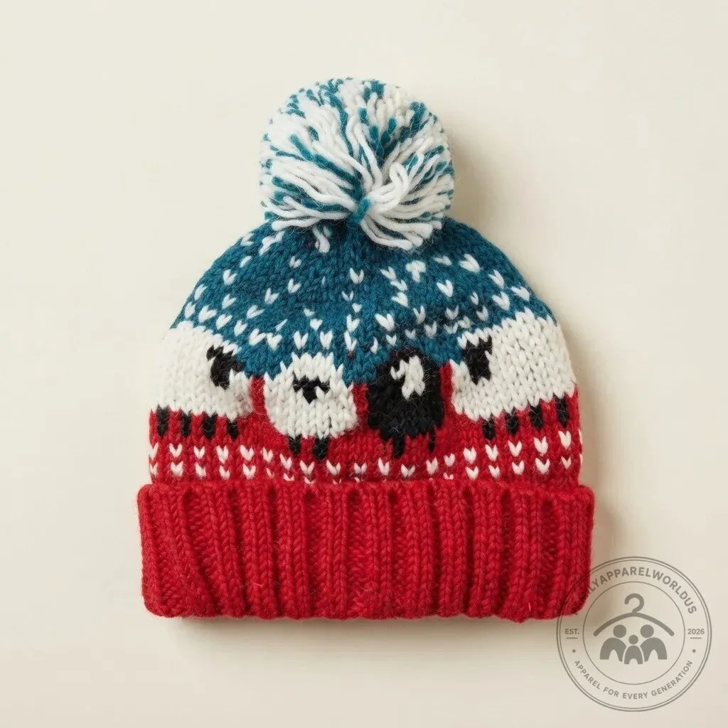 Scarlet Cozy Sheep Pattern Knit Beanie Hat with Pom Pom