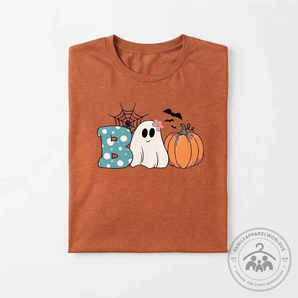 Cute Spooky Boo Ghost Pumpkin Halloween T-Shirt 10 Cute Spooky Boo Ghost Pumpkin Halloween T-Shirt product design shown in a detailed view