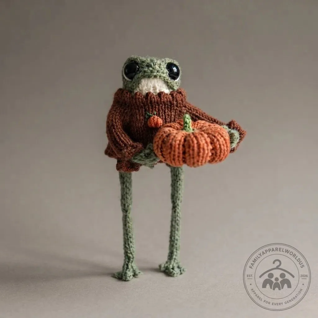 Cute Knitted Frog with Pumpkin Plush