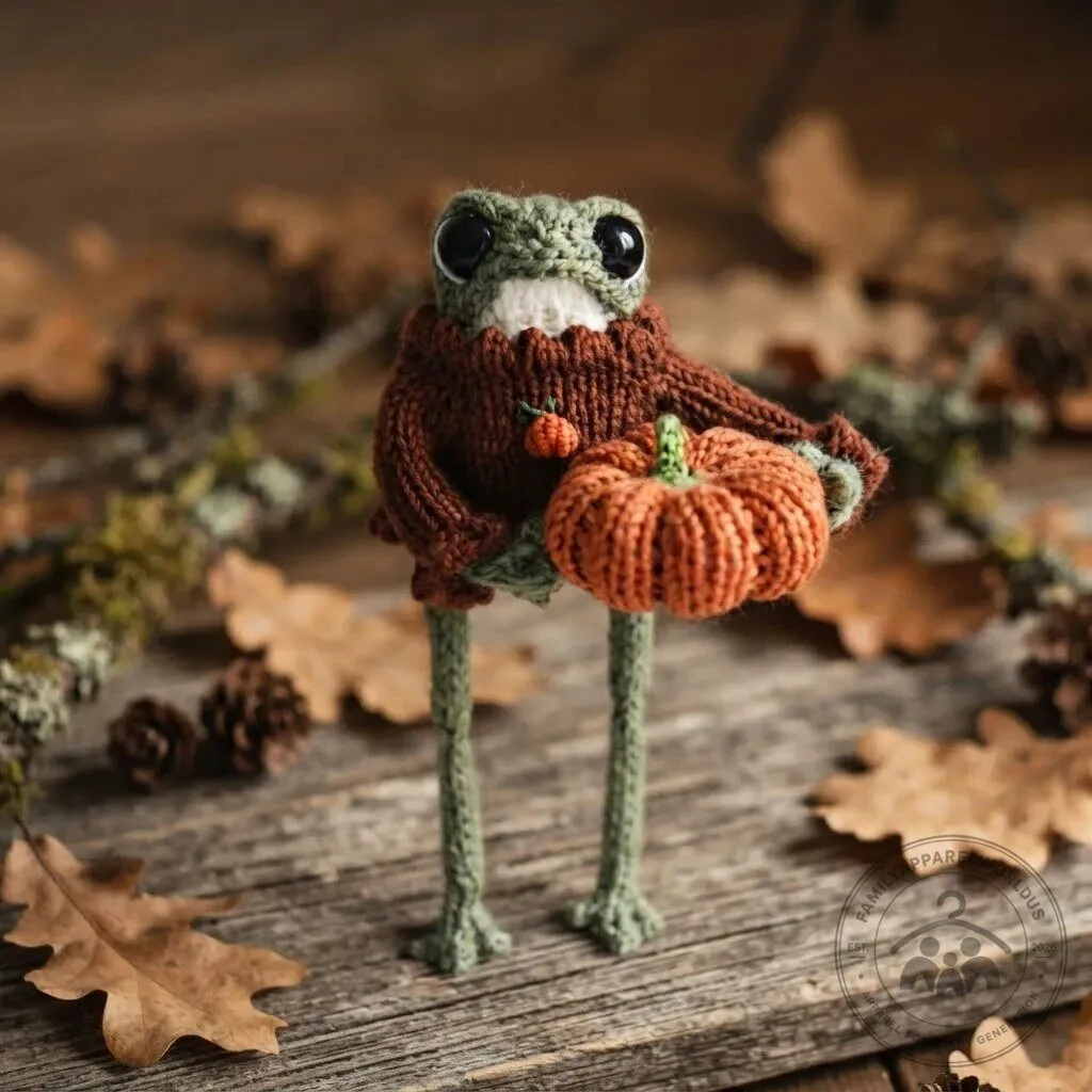 Cute Knitted Frog with Pumpkin Plush 9 Cute Knitted Frog with Pumpkin Plush product design shown in a detailed view