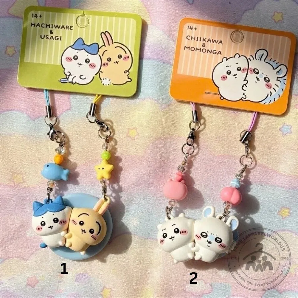 Hachiware Usagi Kawaii Couple Anime Phone Charm Keychain with Strap