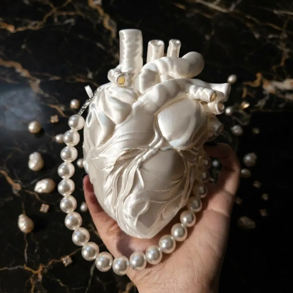 Gothic Anatomical Heart Shaped Crossbody Bag with Pearl Chain