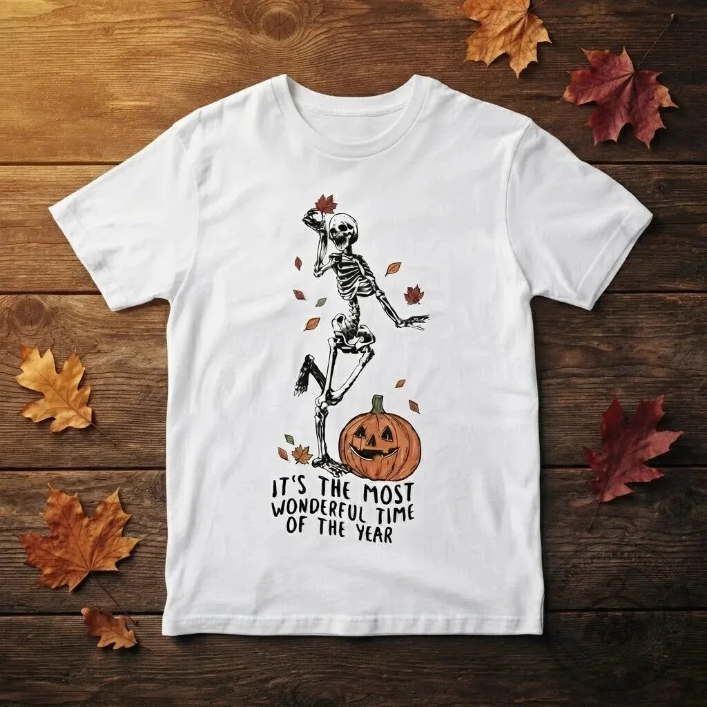 Halloween Spooky Skeleton Dancing Pumpkin Graphic T-Shirt