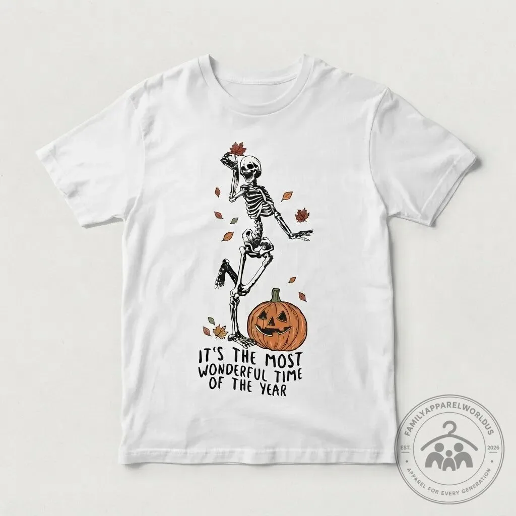 Halloween Spooky Skeleton Dancing Pumpkin Graphic T-Shirt 9 Halloween Spooky Skeleton Dancing Pumpkin Graphic T-Shirt product design shown in a detailed view