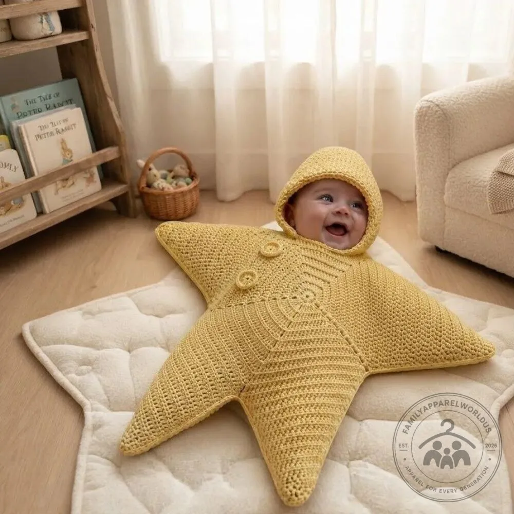 Cute Crochet Starfish Baby Onesie Sleeping Bag 11 Cute Crochet Starfish Baby Onesie Sleeping Bag product design shown in a detailed view