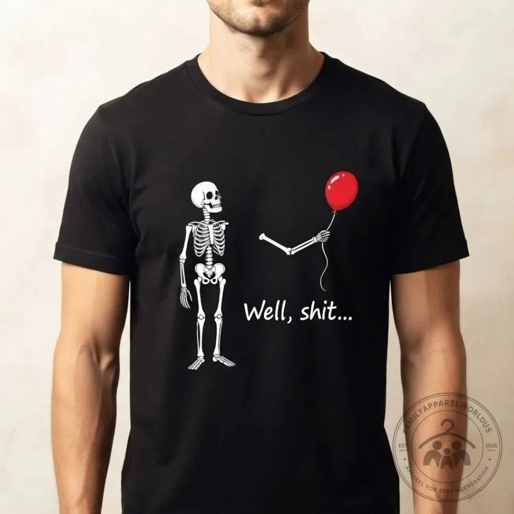 Funny Humorous Skeleton Red Balloon Graphic T-Shirt