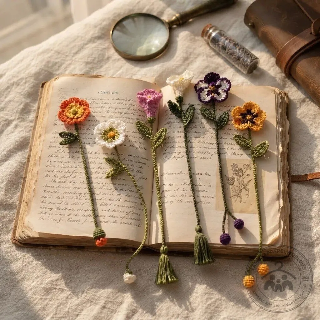 Vintage Crochet Flower Bookmark Set Gift for Book Lovers 4 Vintage Crochet Flower Bookmark Set Gift for Book Lovers