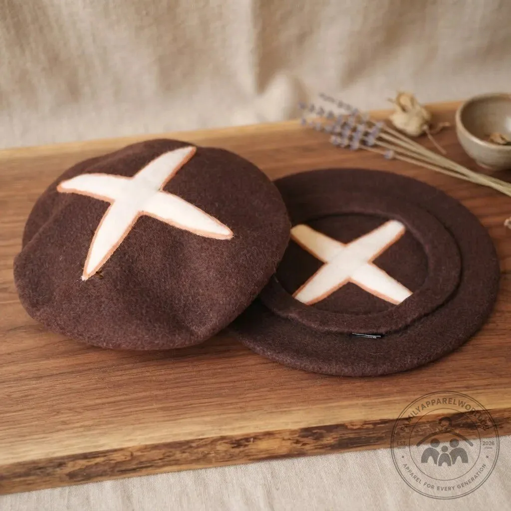 Cute Wool Felt Cross Pattern Bread Beret Hat 8 Cute Wool Felt Cross Pattern Bread Beret Hat product design shown in a detailed view