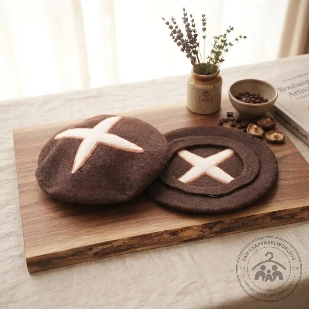 Cute Wool Felt Cross Pattern Bread Beret Hat 9 Cute Wool Felt Cross Pattern Bread Beret Hat product design shown in a detailed view